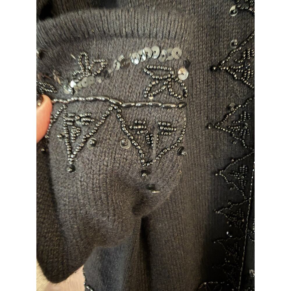 VTG Jaclyn Smith Black Cardigan Sweater Size Large Sequins Beaded Black Wool - Picture 5 of 14